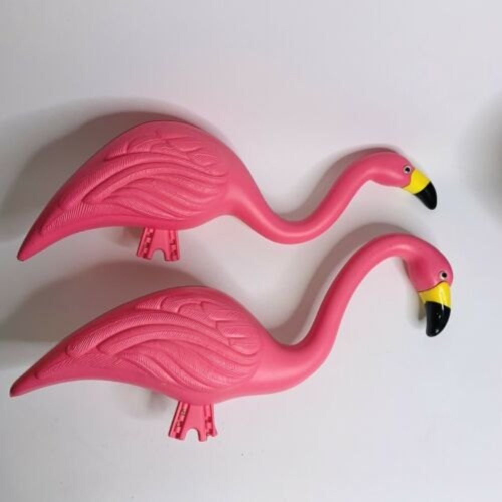 2 Vintage PINK PLASTIC FLAMINGO 20 Inch Blow Mold Yard Decor Garden Lawn